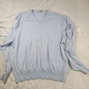 Peter Millar Vintage Italian Merino Wool  V-Neck Sweater XXL Preppy Blue Golf